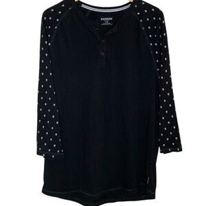 Express Top Women's Size Large Henley Skull Logo Baseball Tee Black 3/4 Sleeves